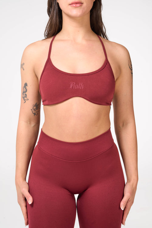 Axis Cross-Back Seamless Sports Bra in Blood Stone front view
