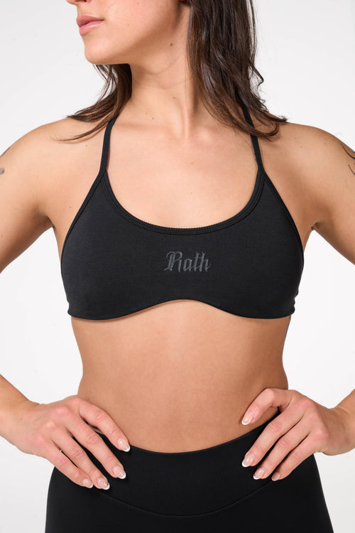 Axis Cross-Back Seamless Sports Bra in Shadow Black front view