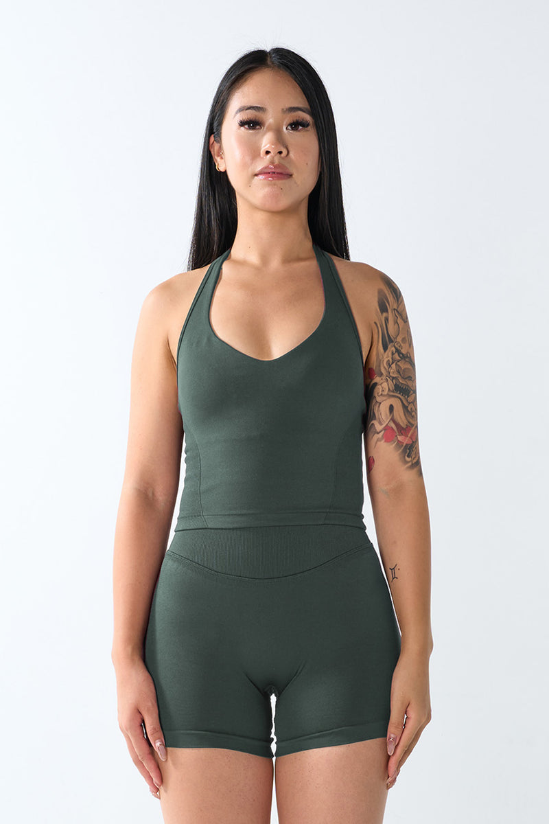 Oracle Halter Top - Slate Olive